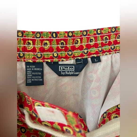 Polo by Ralph Lauren Vintage Board Shorts Blue Tab Silver Geometric Size L - Picture 2 of 12